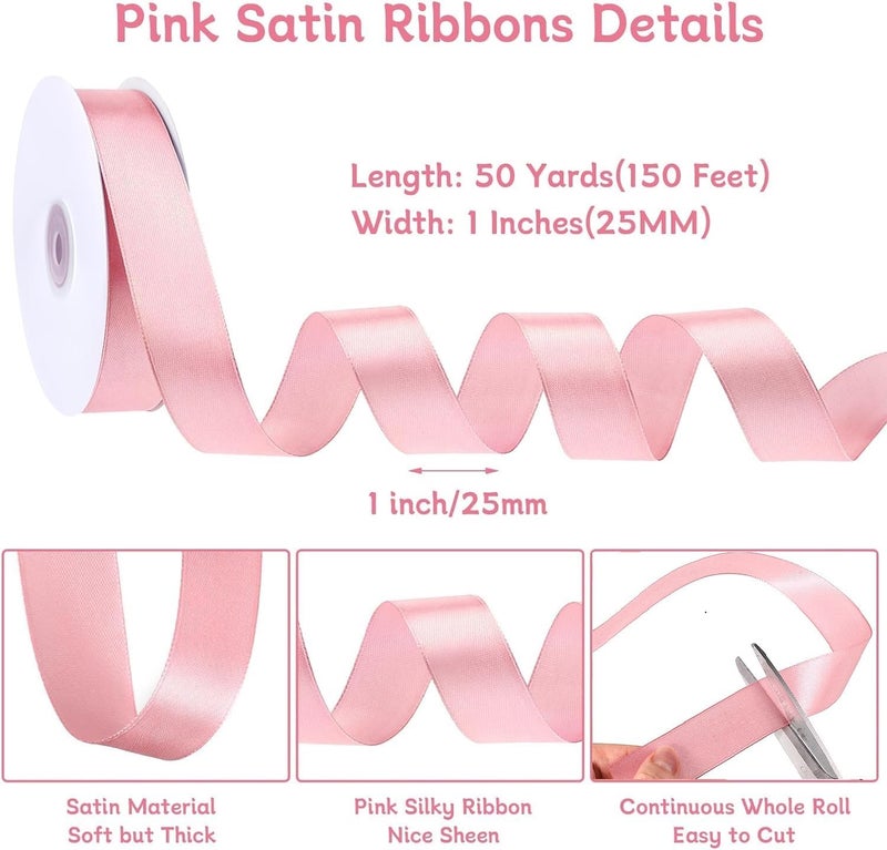 woric Pink Ribbon 1 Inch 50 Yards Pink Bows Satin Ribbon Valentine Ribbon for Leis Hair Garland Crafts Garden Decor Baby Shower Valentine's Day Gift Wrapping Wedding Decorations - Image 2